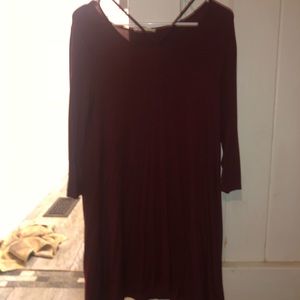 Maroon flowy dress.